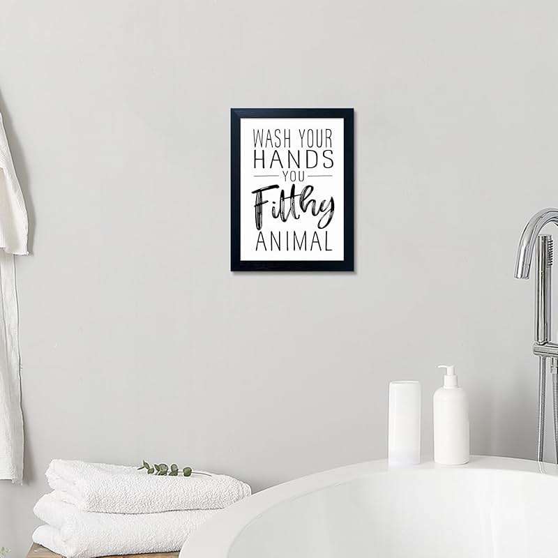 Bathroom Quotes Wall Decor, Black and White Bathroom Wall Art, Toilet Decor Signs Small Black Framed Canvas Art for Kid's Washroom - Image 7