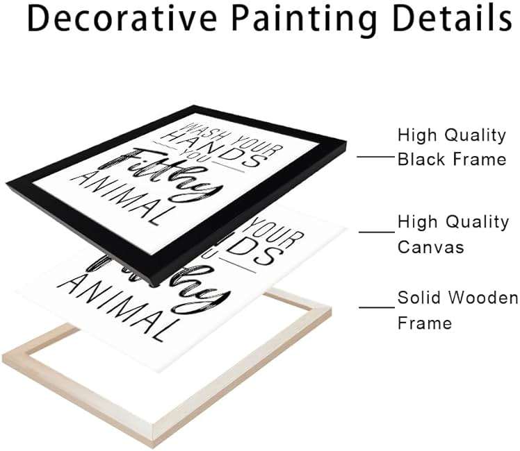 Bathroom Quotes Wall Decor, Black and White Bathroom Wall Art, Toilet Decor Signs Small Black Framed Canvas Art for Kid's Washroom - Image 8