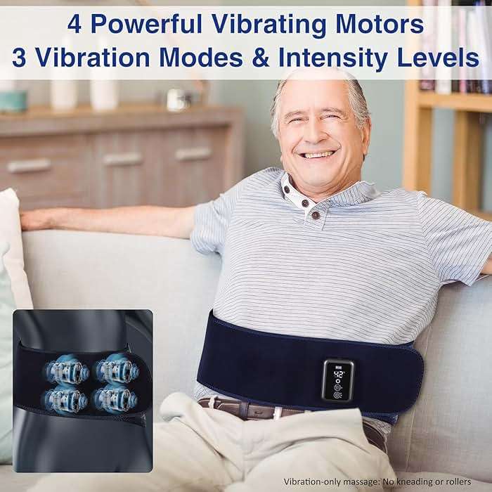 Cordless Back Massager Belt - FSA-HSA Eligible Red Light Therapy Massage Belt with 5 Heating Levels,3 Vibration Modes, Lower Back Massager for Pain Relief Deep Tissue,4 Motors,Battery-Powered (Blue) - Image 4