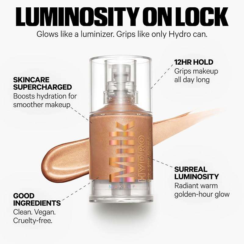 Milk Makeup Hydro Grip + Glow Primer with Hyaluronic Acid – Illuminating Face Primer Grips Makeup for Up to 12 Hours – Silicone-Free, Hydrating Formula with Radiant, Golden Finish – 1 oz - Image 4