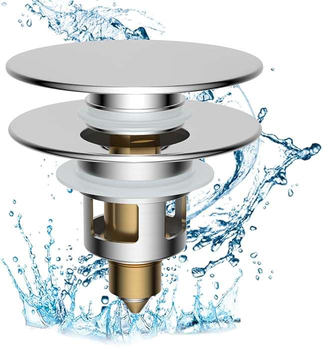 Hibbent All Metal 2 in 1 Bathroom Sink Stopper, Universal Pop Up Drain Strainer, Brass Bullet Core Push Type Sink Stopper for 1.1''~2.3'' Basin, Big Push Button, Anti Clogging Drain Filter, Chrome - Image 1