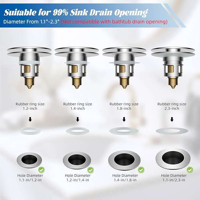 Hibbent All Metal 2 in 1 Bathroom Sink Stopper, Universal Pop Up Drain Strainer, Brass Bullet Core Push Type Sink Stopper for 1.1''~2.3'' Basin, Big Push Button, Anti Clogging Drain Filter, Chrome - Image 7