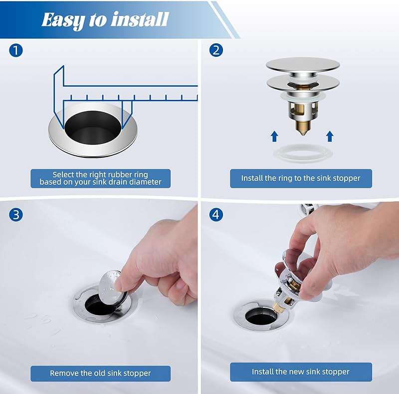 Hibbent All Metal 2 in 1 Bathroom Sink Stopper, Universal Pop Up Drain Strainer, Brass Bullet Core Push Type Sink Stopper for 1.1''~2.3'' Basin, Big Push Button, Anti Clogging Drain Filter, Chrome - Image 8