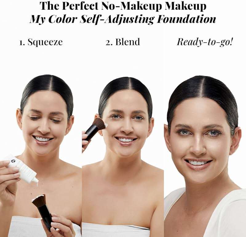 Jerome Alexander My Color Self-Adjusting Foundation, Hydrating & Lightweight Face Makeup, Skincare-Infused, with Kabuki Brush, Medium, 1 oz - Image 3