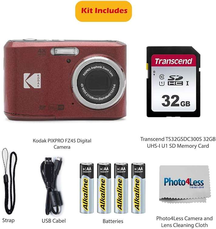 KODAK PIXPRO FZ45 16MP Digital Camera with 4X Optical Zoom 27mm Wide Angle and 2.7" LCD Screen Bundle with 32GB SD Memory Card, AA Batteries (4 Pack), Lens Cleaning Cloth (Red) - Image 2
