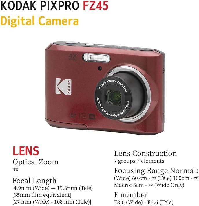 KODAK PIXPRO FZ45 16MP Digital Camera with 4X Optical Zoom 27mm Wide Angle and 2.7" LCD Screen Bundle with 32GB SD Memory Card, AA Batteries (4 Pack), Lens Cleaning Cloth (Red) - Image 6