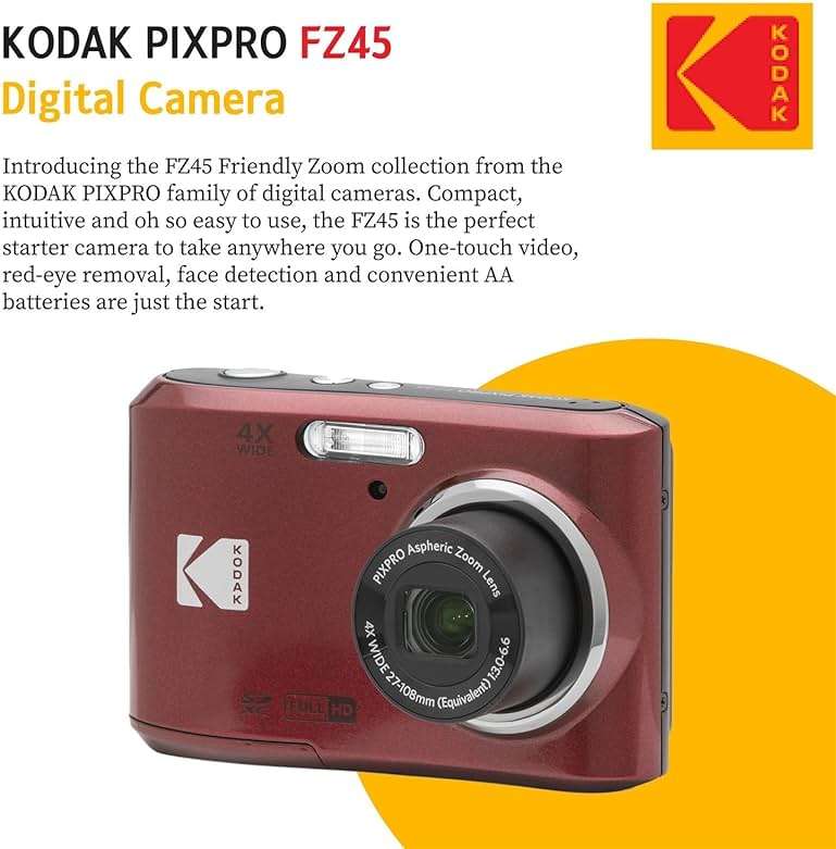 KODAK PIXPRO FZ45 16MP Digital Camera with 4X Optical Zoom 27mm Wide Angle and 2.7" LCD Screen Bundle with 32GB SD Memory Card, AA Batteries (4 Pack), Lens Cleaning Cloth (Red) - Image 7