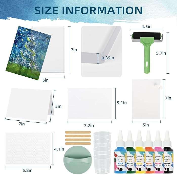 Gel Printing Plate Kits with Paints, Brayer, Baren, Stencils, Washi Stickers, Mixing Cups, Sticks , Blank Cards And Envelopes Storage Case 5X7 Gel Plate for Printmaking Supplies for Art And Crafts - Image 2