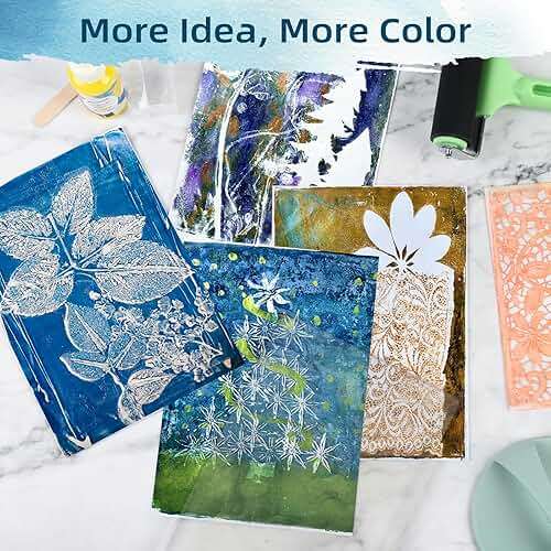 Gel Printing Plate Kits with Paints, Brayer, Baren, Stencils, Washi Stickers, Mixing Cups, Sticks , Blank Cards And Envelopes Storage Case 5X7 Gel Plate for Printmaking Supplies for Art And Crafts - Image 5