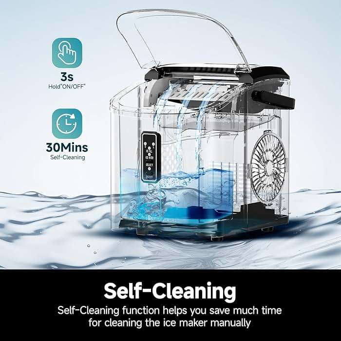 EUHOMY Ice Maker Countertop, 9 Cubes Ready in 6 Mins, 26lbs/24H, Self-Cleaning, Portable Ice Maker Machine with Carry Handle, Basket and Scoop, 2 Sizes of Bullet Ice for Home, Kitchen, Office - Image 7