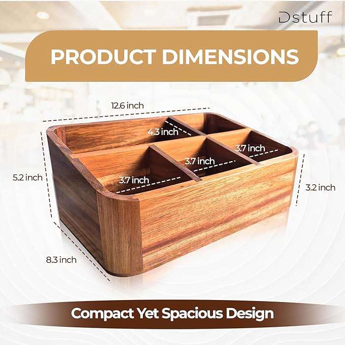 Dstuff Acacia Wood Coffee Station Organizer for Countertop, Tea Organizer and Holder, Coffee Bar Caddy with Multiple Compartments for Home and Office Decor - Image 3