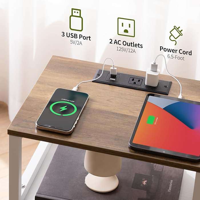 Yoobure Farmhouse NightStand with Charging Station，Wood Night Stand End Table with USB Ports, LED Bed Side Table with Storage Cabinet，Bedside Table for Bedroom, Living Room White - Image 5