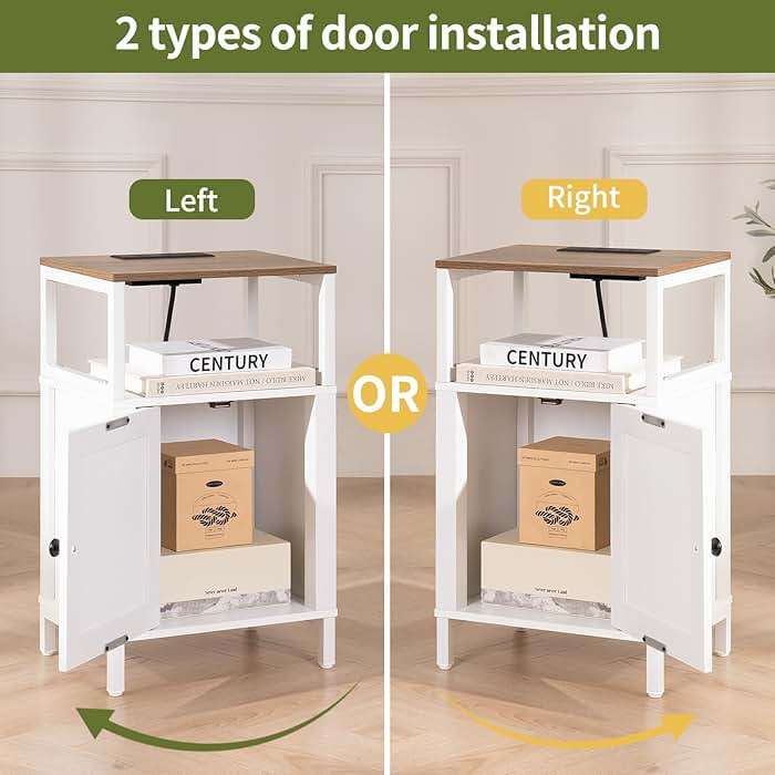 Yoobure Farmhouse NightStand with Charging Station，Wood Night Stand End Table with USB Ports, LED Bed Side Table with Storage Cabinet，Bedside Table for Bedroom, Living Room White - Image 7