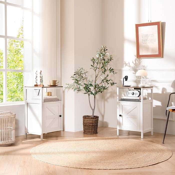 Yoobure Farmhouse NightStand with Charging Station，Wood Night Stand End Table with USB Ports, LED Bed Side Table with Storage Cabinet，Bedside Table for Bedroom, Living Room White - Image 8