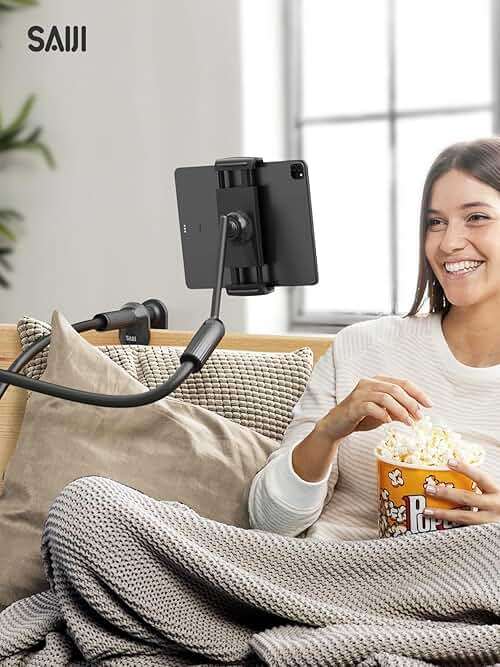 SAIJI 47" Gooseneck Kindle Holder, Tablet Holder for Bed with Upgraded Base, iPad Stand with Flexible Lazy Arm, Compatible with iPad mini Pro Air, Kindle, Galaxy or Other 4.7-11" Device (Black) - Image 8