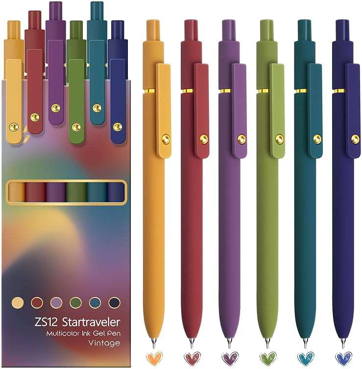 YOXMJDB 6 Pcs Colorful Pens Colored Pens 0.5mm Colored Ink Gel Pen Fine Point Smooth Writing Pen for Journaling and Note Taking Office School Supplies Gifts for Women Men (6 Pcs Vintage Gold) - Image 1