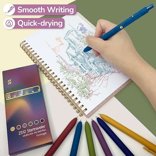 YOXMJDB 6 Pcs Colorful Pens Colored Pens 0.5mm Colored Ink Gel Pen Fine Point Smooth Writing Pen for Journaling and Note Taking Office School Supplies Gifts for Women Men (6 Pcs Vintage Gold) - Image 5
