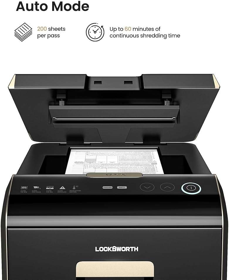 Locksworth-200-sheet Micro-Cut Paper Shredder, P-5 High Security Shredders for Home Office Heavy Duty, Document Shredder, Home Office Heavy Duty Shredder, 8.5 Gallon Capacity - Image 3