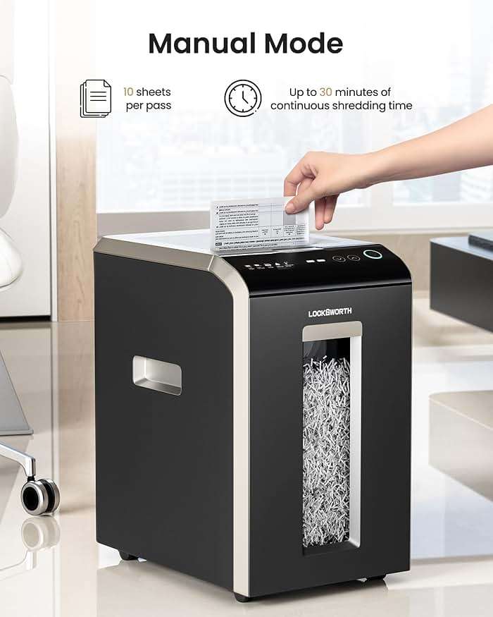 Locksworth-200-sheet Micro-Cut Paper Shredder, P-5 High Security Shredders for Home Office Heavy Duty, Document Shredder, Home Office Heavy Duty Shredder, 8.5 Gallon Capacity - Image 6
