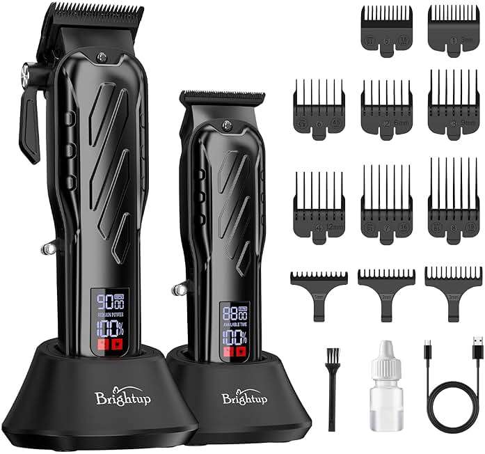 Brightup Barber Hair Clippers [Brushless 9000RPM & Cordless] for Men, Professional Clippers & Trimmers Set with USB-C Charging Stand, Hair Tools Cutting Kit with LCD Display, Gift for Men - Image 1