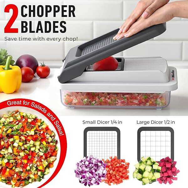 Mueller Vegetable Chopper Mandoline Slicer, Food Veggie Chopper, Cheese Grater, Onion Vegetable Cutter with Container, Dicer, Kitchen Gadgets & Essentials, White Sand/Grey - Image 3