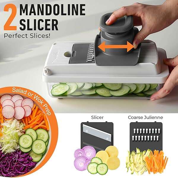 Mueller Vegetable Chopper Mandoline Slicer, Food Veggie Chopper, Cheese Grater, Onion Vegetable Cutter with Container, Dicer, Kitchen Gadgets & Essentials, White Sand/Grey - Image 4