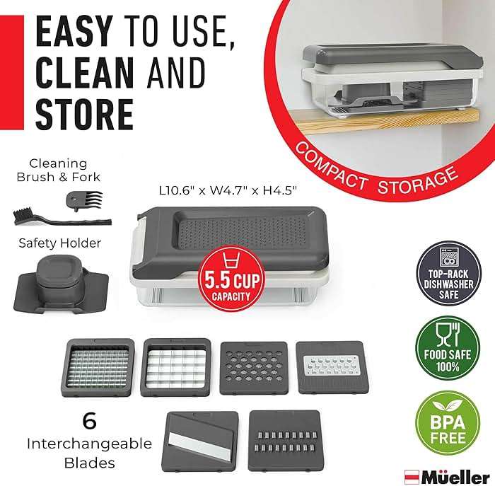 Mueller Vegetable Chopper Mandoline Slicer, Food Veggie Chopper, Cheese Grater, Onion Vegetable Cutter with Container, Dicer, Kitchen Gadgets & Essentials, White Sand/Grey - Image 6
