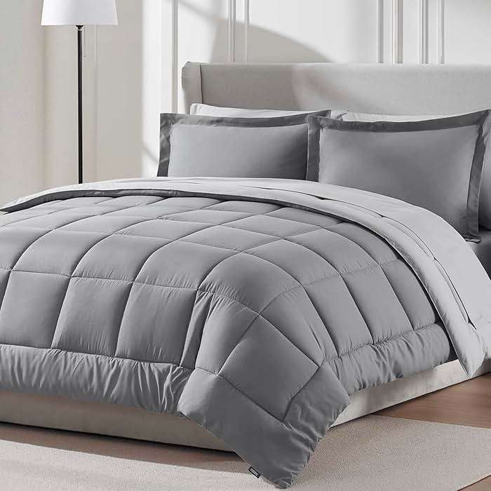 Nestl 7 Piece Queen Comforter Set – Grey Reversible Bed in a Bag – Complete Queen Size Bedding Set with Sheets, Pillowcases and Shams - Image 1