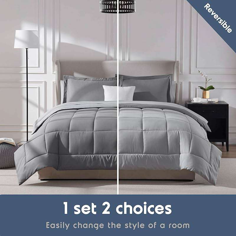 Nestl 7 Piece Queen Comforter Set – Grey Reversible Bed in a Bag – Complete Queen Size Bedding Set with Sheets, Pillowcases and Shams - Image 6