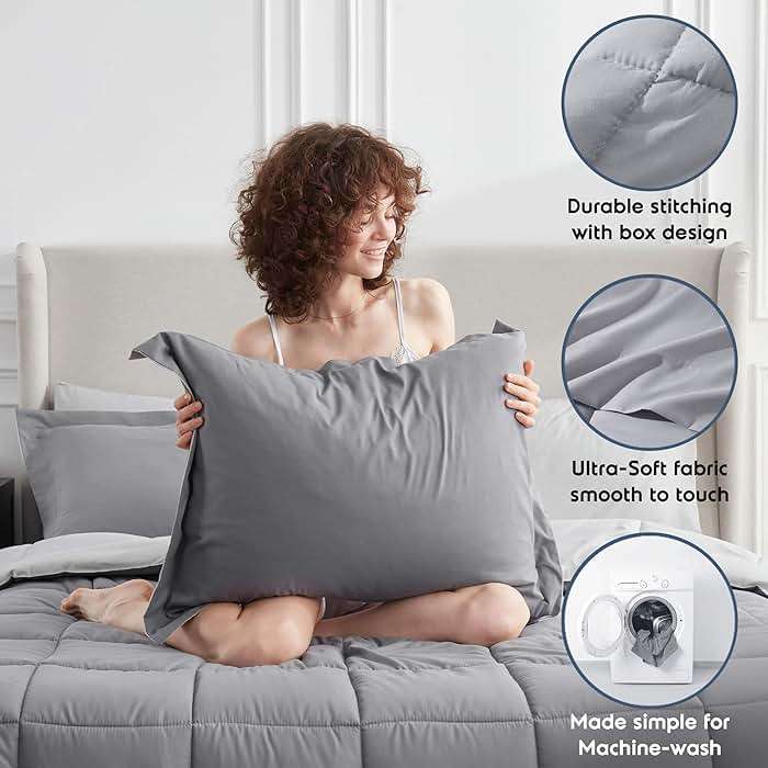 Nestl 7 Piece Queen Comforter Set – Grey Reversible Bed in a Bag – Complete Queen Size Bedding Set with Sheets, Pillowcases and Shams - Image 7