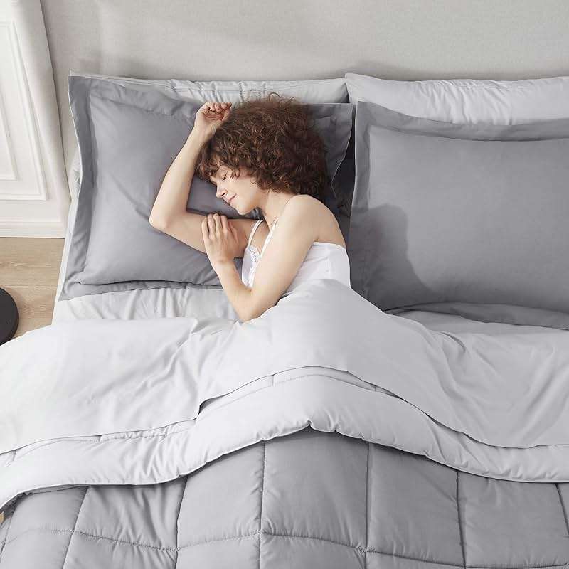 Nestl 7 Piece Queen Comforter Set – Grey Reversible Bed in a Bag – Complete Queen Size Bedding Set with Sheets, Pillowcases and Shams - Image 8