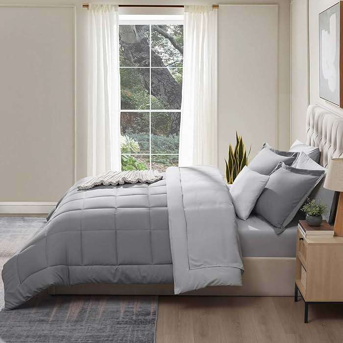 Nestl 7 Piece Queen Comforter Set – Grey Reversible Bed in a Bag – Complete Queen Size Bedding Set with Sheets, Pillowcases and Shams - Image 9
