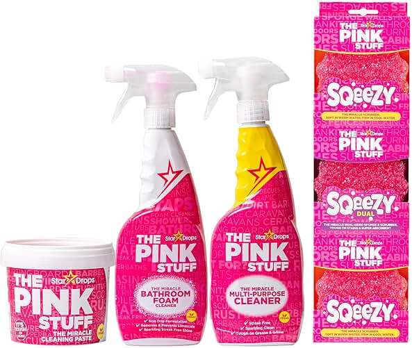 Stardrops – The Pink Stuff Ultimate Cleaning Pack – Miracle Cleaning Paste, Multi-Purpose Spray & Bathroom Foam – Cuts Grease, Removes Stains, Cleans Kitchens, Bathrooms, and More - Image 1