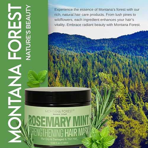 MONTANA FOREST Rosemary Mint Strengthening Hair Mask - 12.84 fl oz | Botanical Infused Hair Treatment for Dry, Damaged | Natural Hair Care with Rosemary & Mint for Deep Conditioning and Vitality - Image 2