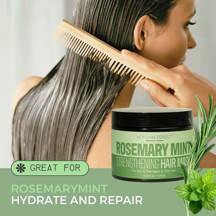 MONTANA FOREST Rosemary Mint Strengthening Hair Mask - 12.84 fl oz | Botanical Infused Hair Treatment for Dry, Damaged | Natural Hair Care with Rosemary & Mint for Deep Conditioning and Vitality - Image 3