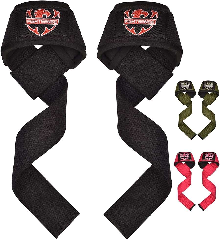 FIGHTSENSE Lifting straps for weightlifting, Gym wrist straps for men women, Neoprene Padded Cotton Weightlifting Straps for Bodybuilding, Powerlifting, Deadlifting and strength training - Image 1