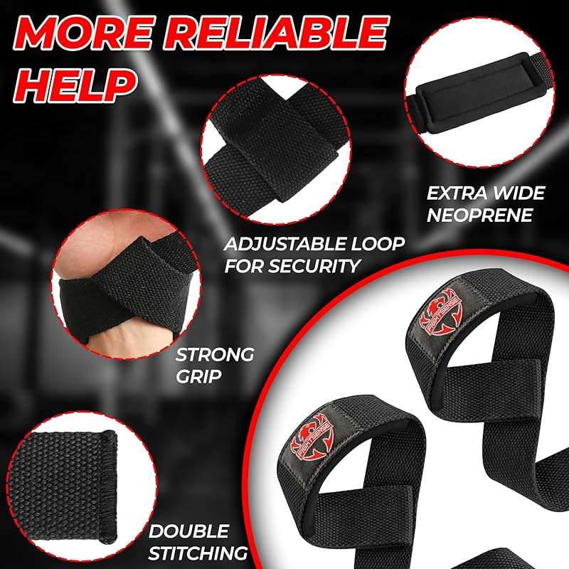 FIGHTSENSE Lifting straps for weightlifting, Gym wrist straps for men women, Neoprene Padded Cotton Weightlifting Straps for Bodybuilding, Powerlifting, Deadlifting and strength training - Image 2