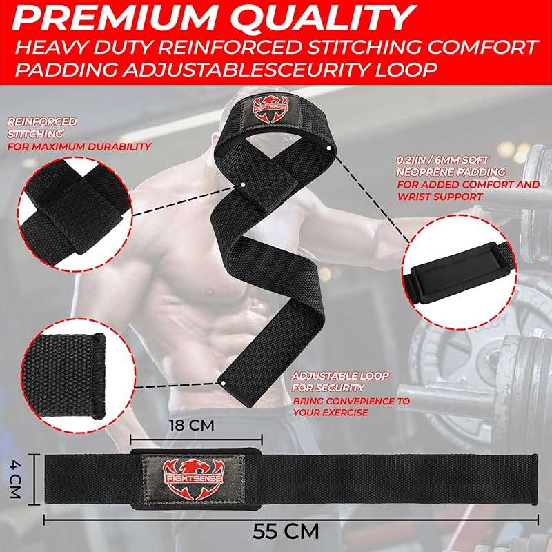FIGHTSENSE Lifting straps for weightlifting, Gym wrist straps for men women, Neoprene Padded Cotton Weightlifting Straps for Bodybuilding, Powerlifting, Deadlifting and strength training - Image 7