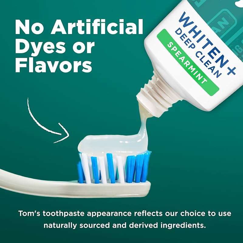 Tom's of Maine Whiten Plus Deep Clean Whitening Toothpaste, Natural Whitening Toothpaste with Plant-Based Cleansers, Enamel Safe Formula, Whitens Without Causing Sensitivity, Spearmint, 4.0 Oz - Image 2