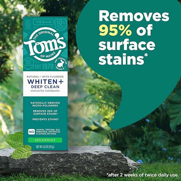 Tom's of Maine Whiten Plus Deep Clean Whitening Toothpaste, Natural Whitening Toothpaste with Plant-Based Cleansers, Enamel Safe Formula, Whitens Without Causing Sensitivity, Spearmint, 4.0 Oz - Image 3