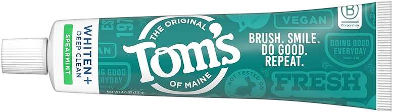 Tom's of Maine Whiten Plus Deep Clean Whitening Toothpaste, Natural Whitening Toothpaste with Plant-Based Cleansers, Enamel Safe Formula, Whitens Without Causing Sensitivity, Spearmint, 4.0 Oz - Image 5