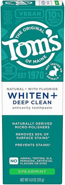 Tom's of Maine Whiten Plus Deep Clean Whitening Toothpaste, Natural Whitening Toothpaste with Plant-Based Cleansers, Enamel Safe Formula, Whitens Without Causing Sensitivity, Spearmint, 4.0 Oz - Image 6