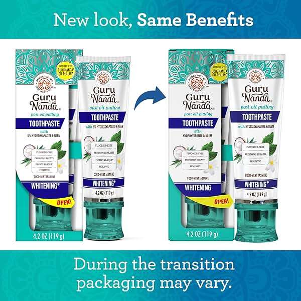 GuruNanda Hydroxyapatite Toothpaste for Whitening with Neem & Xylitol, SLS & Fluoride Free Formula with Tongue Scraper & Squeezer - Freshens Breath, Fights Plaque - Natural CocoMint Jasmine, 4.2oz - Image 2