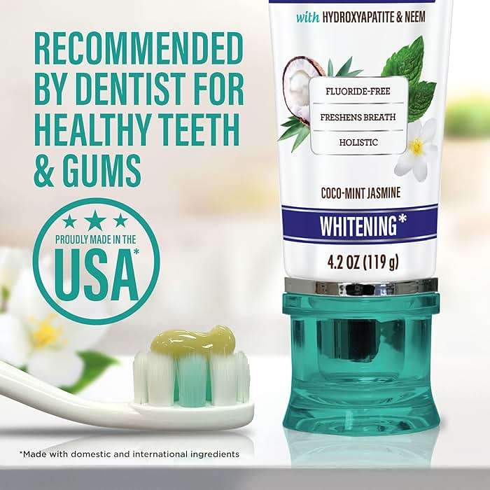 GuruNanda Hydroxyapatite Toothpaste for Whitening with Neem & Xylitol, SLS & Fluoride Free Formula with Tongue Scraper & Squeezer - Freshens Breath, Fights Plaque - Natural CocoMint Jasmine, 4.2oz - Image 7