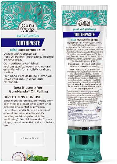 GuruNanda Hydroxyapatite Toothpaste for Whitening with Neem & Xylitol, SLS & Fluoride Free Formula with Tongue Scraper & Squeezer - Freshens Breath, Fights Plaque - Natural CocoMint Jasmine, 4.2oz - Image 8