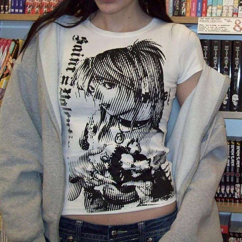 Graphic Tees Y2k Baby Tee Teens 2000s Vintage T Shirts Emo Grunge Printed Summer Crop Tops 2024 - Image 2