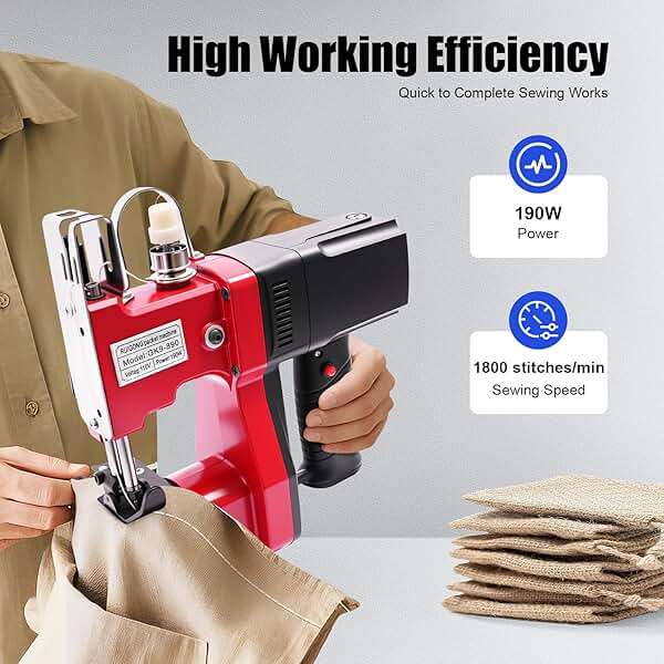 Portable Electric Sewing Machine, Leather Canvas Sewing Machine Industrial Bag Stitching Closer 110V Stitching Tool for Chemical Industry Clothing Chemical Home Textile - Image 3