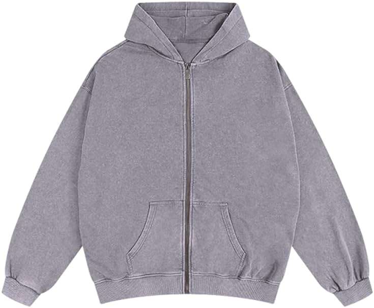 Bobeutou Mens Zip Up Acid Wash Hoodie Vintage Oversized Casual Fall Jacket Cotton Hooded Sweatshirts with Pockets Streetwear - Image 1
