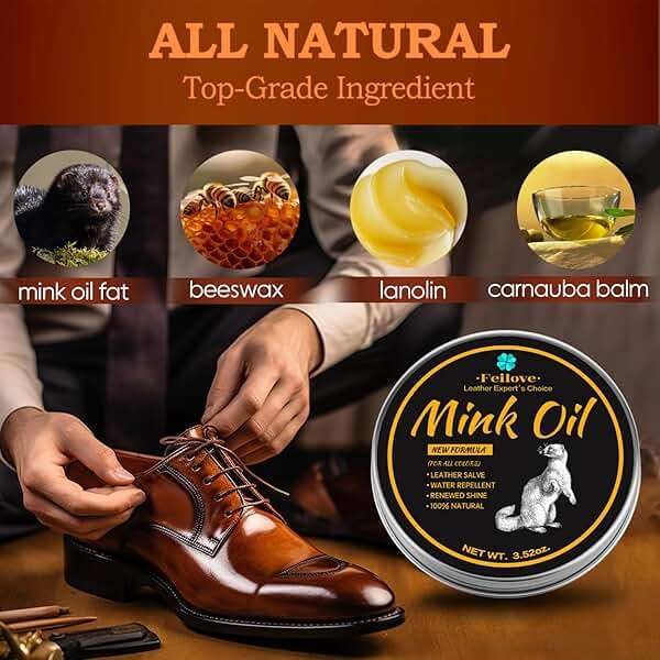 Feilove 4-in-1 Mink Oil Leather Conditioner and Cleaner 3.52 oz - Premium Waterproof Formula for Boots and Shoes - Image 3