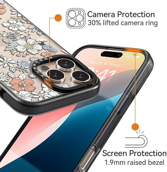 Rosarnnah Compatible for iPhone 16 Pro case Cute - Durable Shockproof 6.6 ft Drop Impact Phone Case - Black Funny Lovely Flower Design for iPhone 16 Pro 6.3" - Image 3